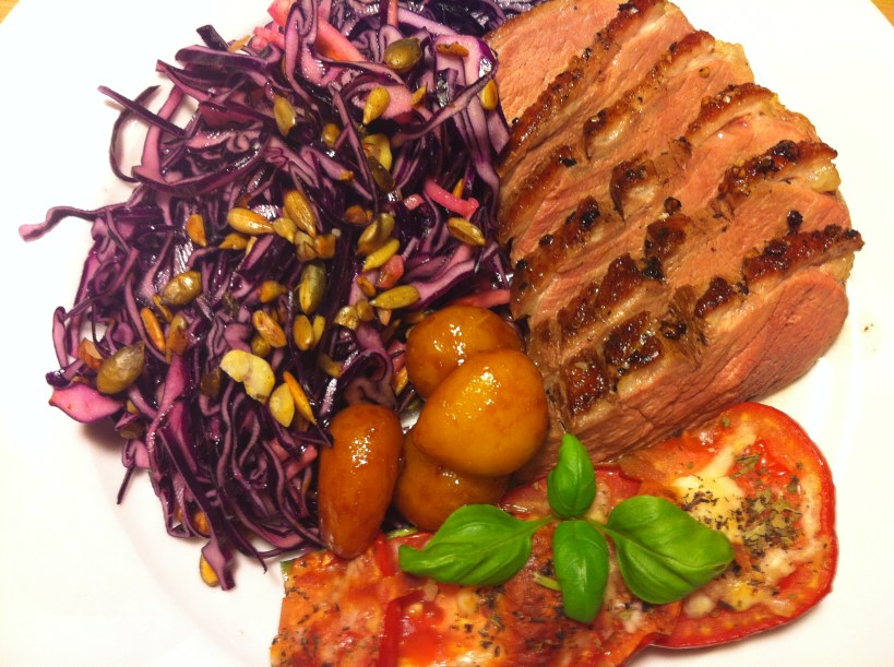 Berberi andebryst med rødkålssalat