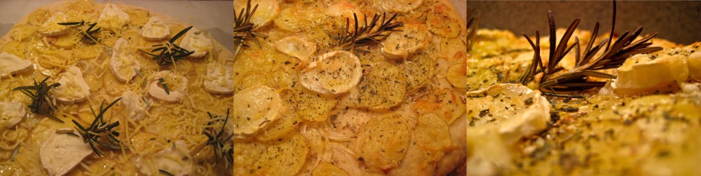 Pizza med kartofler, løg og gedeost