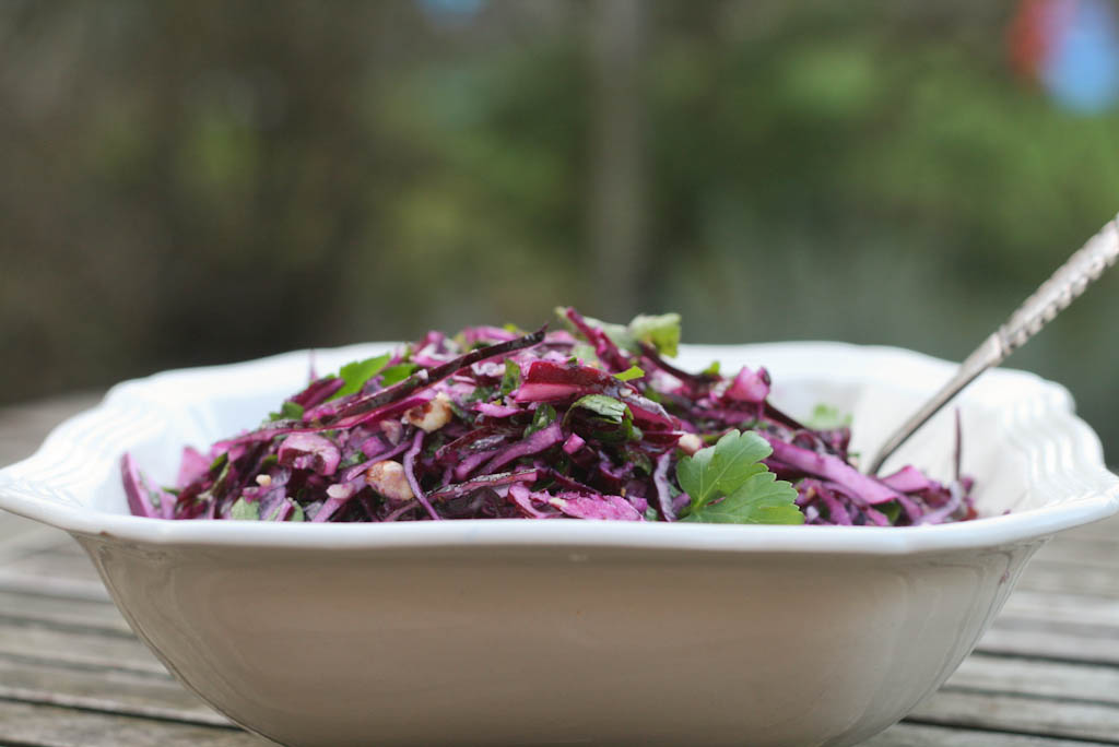 Rødkålsråkost med abrikoser og hasselnødder