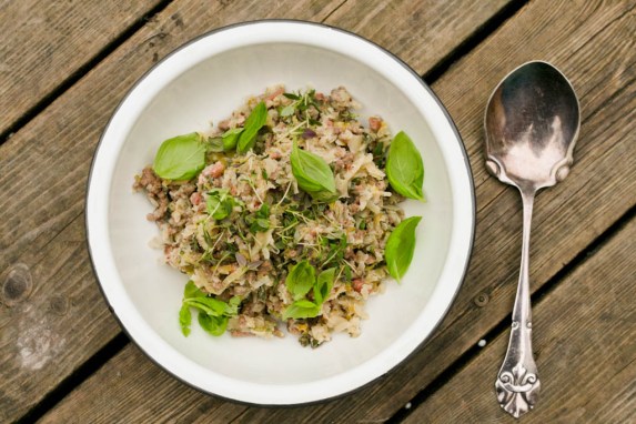 Gisou med bacon og porre