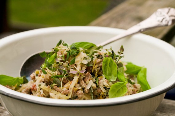 Gisou med bacon og porre