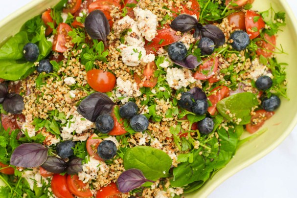 Tomatsalat med ristet ricotta og hampefrø