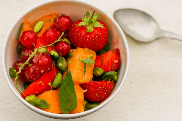 Melonsalat med jordbær, lime og mynte 2