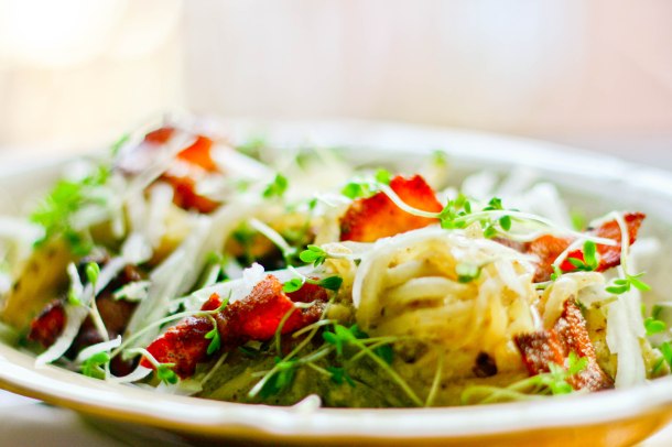 Spaghetti Carbonara med kinaradise og svampe-6