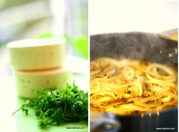 Gratinerede auberginer med feta og løg