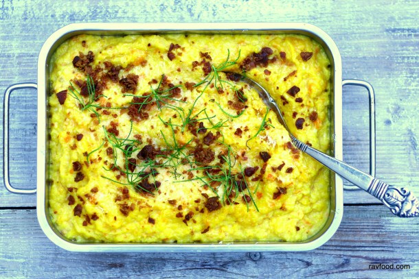 Bagt hokkaido- og blomkålsmos