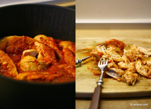 Pulled chicken i tacosauce