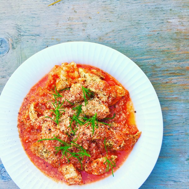 Lynhurtig kylling i tomatsauce